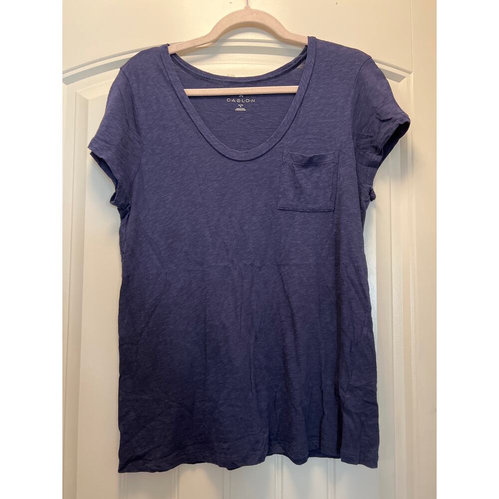 Caslon Petite Women’s Short Sleeve‎ Pullover Casual Top with Pocket Size M Blue